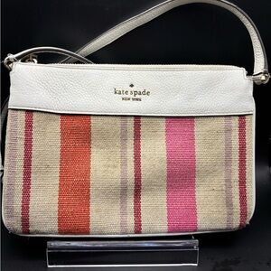 Kate Spade White and Pink Striped Crossbody Bag